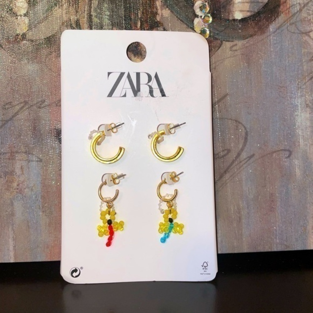 Zara Earrings Gold Hoops & Beaded Dangles